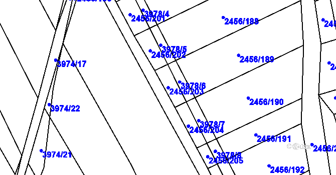 Parcela st. 2456/203 v KÚ Dědice u Vyškova, Katastrální mapa