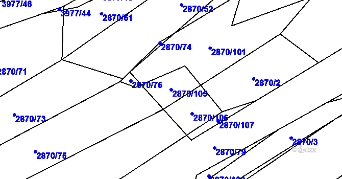 Parcela st. 2870/105 v KÚ Dědice u Vyškova, Katastrální mapa