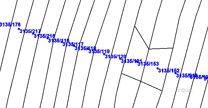 Parcela st. 3135/120 v KÚ Dědice u Vyškova, Katastrální mapa