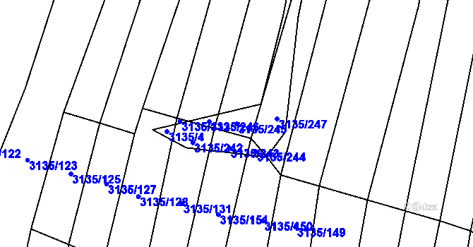 Parcela st. 3135/245 v KÚ Dědice u Vyškova, Katastrální mapa
