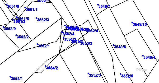 Parcela st. 3553/3 v KÚ Dědice u Vyškova, Katastrální mapa