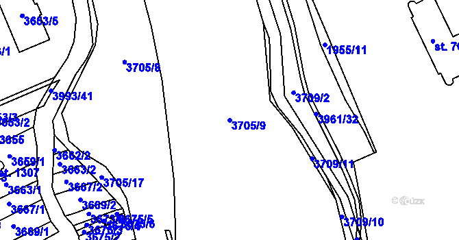 Parcela st. 3705/9 v KÚ Dědice u Vyškova, Katastrální mapa