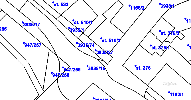 Parcela st. 3935/27 v KÚ Dědice u Vyškova, Katastrální mapa