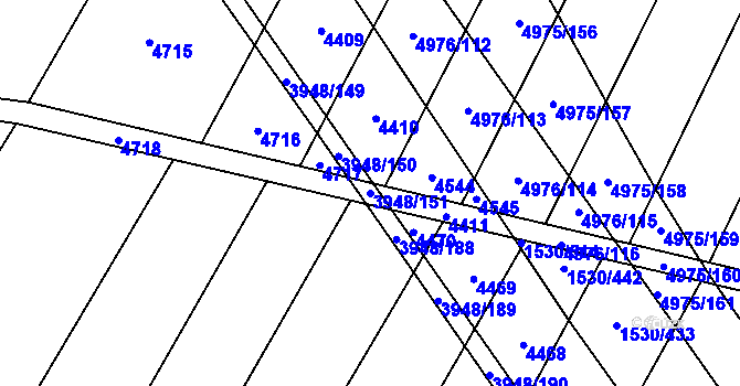 Parcela st. 3948/151 v KÚ Dědice u Vyškova, Katastrální mapa