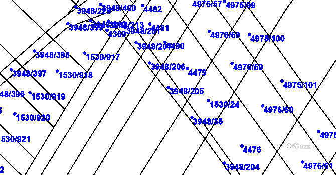 Parcela st. 3948/205 v KÚ Dědice u Vyškova, Katastrální mapa