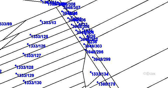 Parcela st. 3948/303 v KÚ Dědice u Vyškova, Katastrální mapa