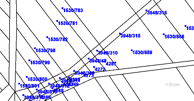 Parcela st. 3948/310 v KÚ Dědice u Vyškova, Katastrální mapa
