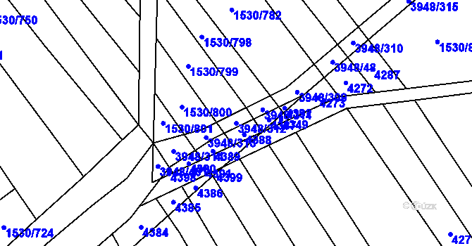 Parcela st. 3948/312 v KÚ Dědice u Vyškova, Katastrální mapa