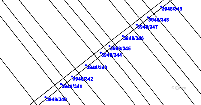 Parcela st. 3948/344 v KÚ Dědice u Vyškova, Katastrální mapa