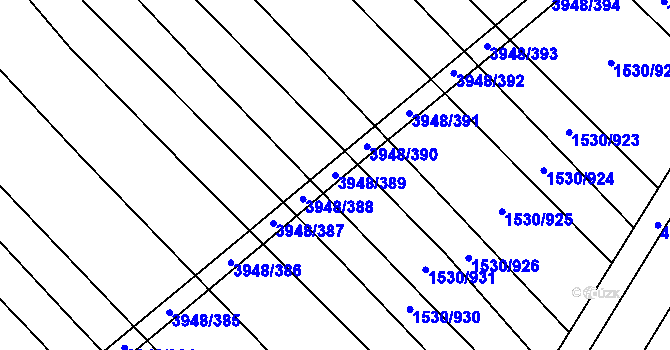 Parcela st. 3948/389 v KÚ Dědice u Vyškova, Katastrální mapa