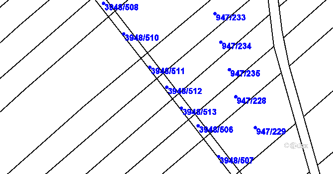 Parcela st. 3948/512 v KÚ Dědice u Vyškova, Katastrální mapa