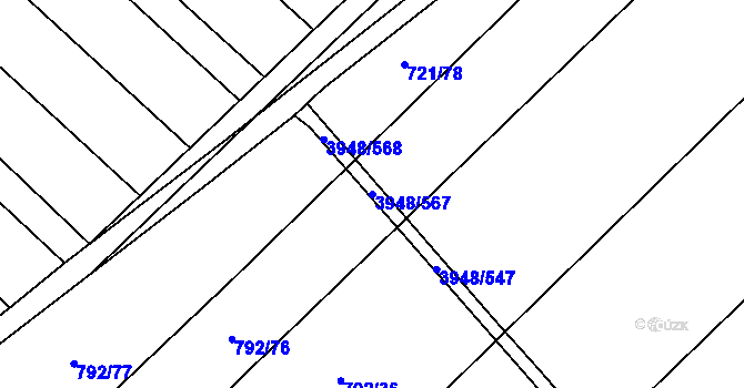 Parcela st. 3948/567 v KÚ Dědice u Vyškova, Katastrální mapa