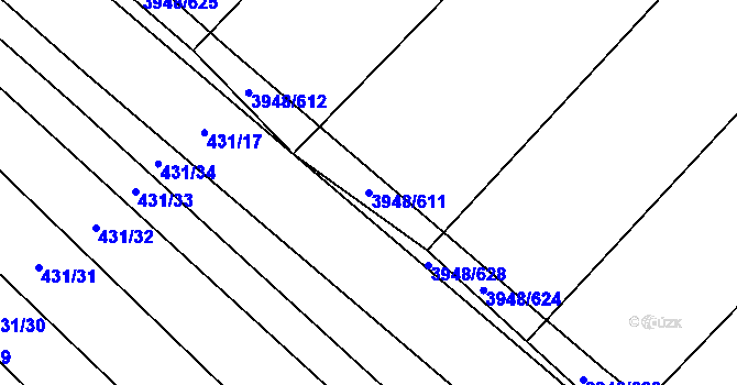 Parcela st. 3948/611 v KÚ Dědice u Vyškova, Katastrální mapa