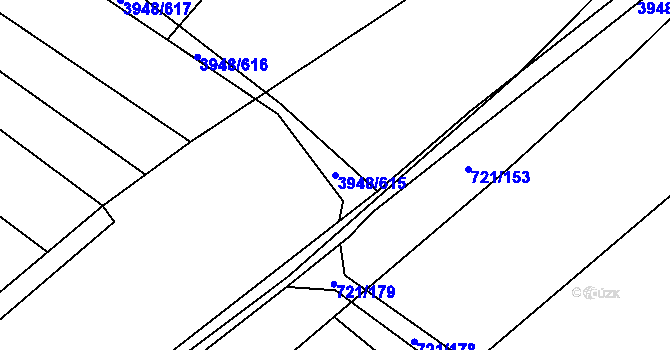 Parcela st. 3948/615 v KÚ Dědice u Vyškova, Katastrální mapa