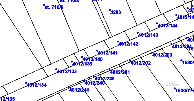 Parcela st. 4012/141 v KÚ Dědice u Vyškova, Katastrální mapa