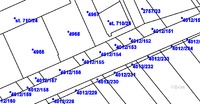 Parcela st. 4012/154 v KÚ Dědice u Vyškova, Katastrální mapa