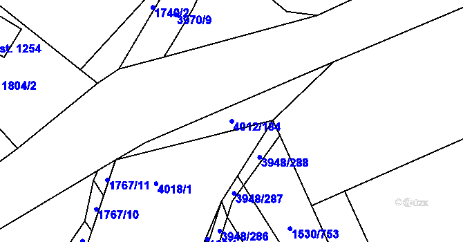 Parcela st. 4012/184 v KÚ Dědice u Vyškova, Katastrální mapa