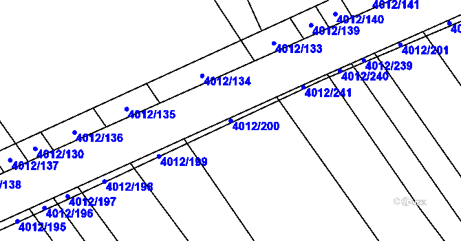 Parcela st. 4012/200 v KÚ Dědice u Vyškova, Katastrální mapa