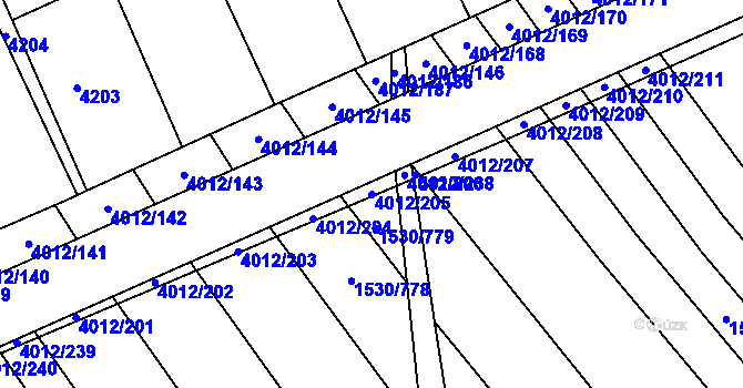 Parcela st. 4012/205 v KÚ Dědice u Vyškova, Katastrální mapa