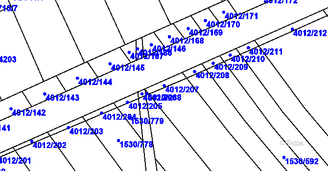 Parcela st. 4012/207 v KÚ Dědice u Vyškova, Katastrální mapa
