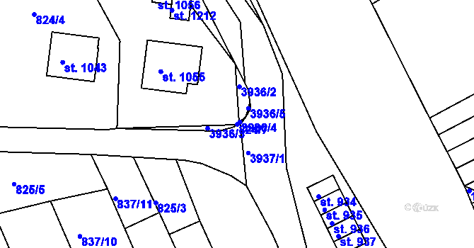 Parcela st. 824/7 v KÚ Dědice u Vyškova, Katastrální mapa