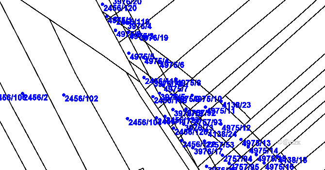 Parcela st. 4975/7 v KÚ Dědice u Vyškova, Katastrální mapa