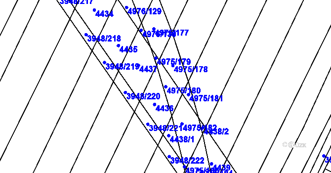 Parcela st. 4975/180 v KÚ Dědice u Vyškova, Katastrální mapa