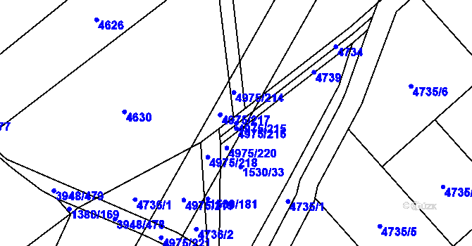 Parcela st. 4975/215 v KÚ Dědice u Vyškova, Katastrální mapa
