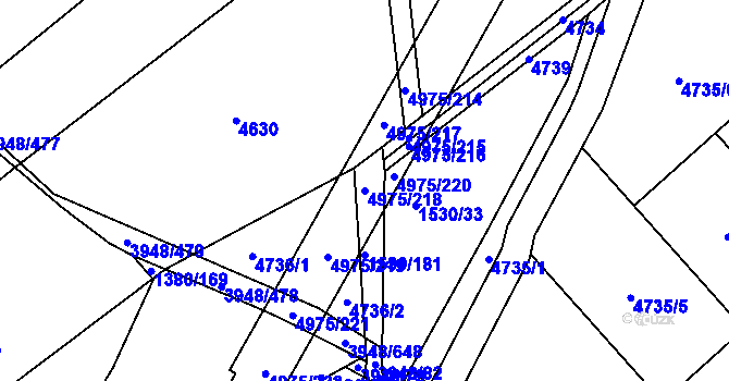 Parcela st. 4975/218 v KÚ Dědice u Vyškova, Katastrální mapa