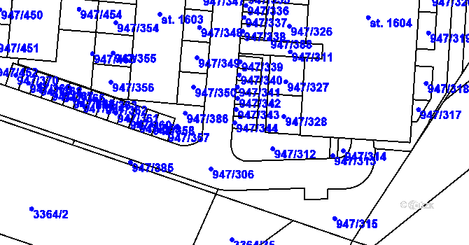 Parcela st. 947/344 v KÚ Dědice u Vyškova, Katastrální mapa