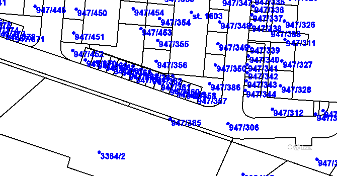 Parcela st. 947/360 v KÚ Dědice u Vyškova, Katastrální mapa