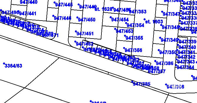 Parcela st. 947/367 v KÚ Dědice u Vyškova, Katastrální mapa
