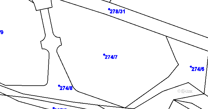 Parcela st. 274/7 v KÚ Dědice u Vyškova, Katastrální mapa