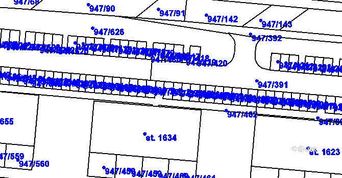 Parcela st. 947/394 v KÚ Dědice u Vyškova, Katastrální mapa
