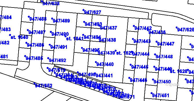 Parcela st. 947/439 v KÚ Dědice u Vyškova, Katastrální mapa