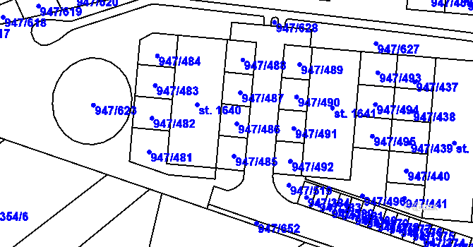 Parcela st. 947/486 v KÚ Dědice u Vyškova, Katastrální mapa