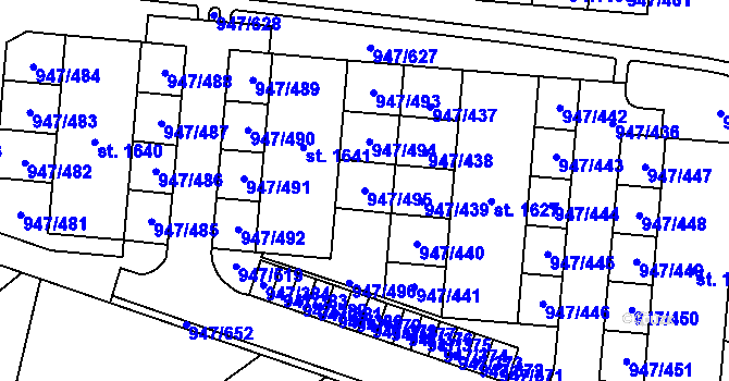 Parcela st. 947/495 v KÚ Dědice u Vyškova, Katastrální mapa