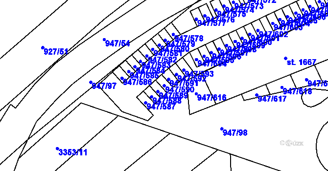 Parcela st. 947/590 v KÚ Dědice u Vyškova, Katastrální mapa