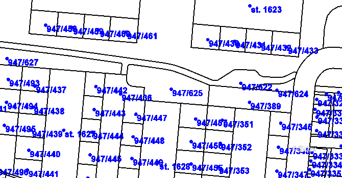 Parcela st. 947/625 v KÚ Dědice u Vyškova, Katastrální mapa