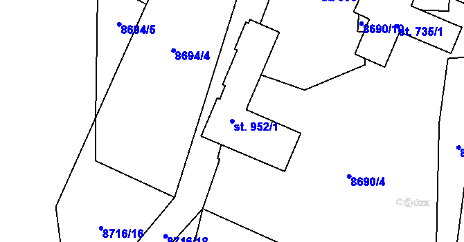 Parcela st. 952/1 v KÚ Vyškovec, Katastrální mapa