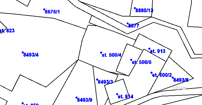 Parcela st. 500/4 v KÚ Vyškovec, Katastrální mapa