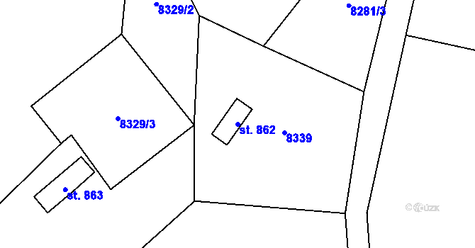 Parcela st. 862 v KÚ Vyškovec, Katastrální mapa