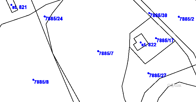 Parcela st. 7885/7 v KÚ Vyškovec, Katastrální mapa