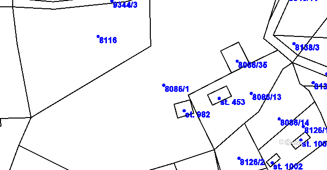 Parcela st. 8086/1 v KÚ Vyškovec, Katastrální mapa