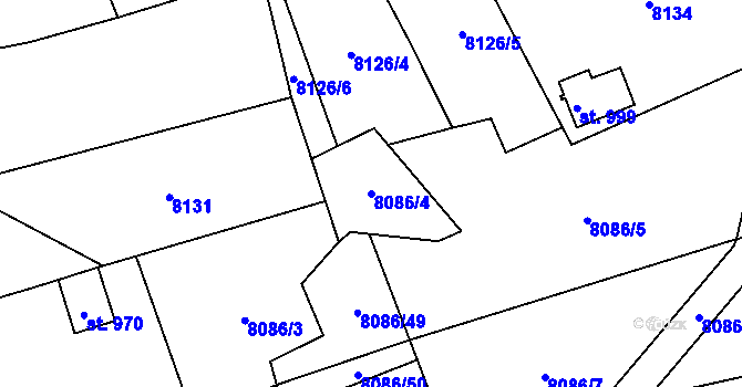 Parcela st. 8086/4 v KÚ Vyškovec, Katastrální mapa
