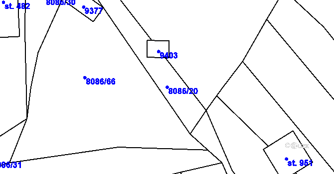 Parcela st. 8086/20 v KÚ Vyškovec, Katastrální mapa