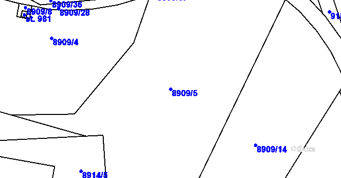 Parcela st. 8909/5 v KÚ Vyškovec, Katastrální mapa