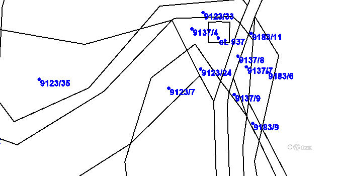Parcela st. 9123/7 v KÚ Vyškovec, Katastrální mapa
