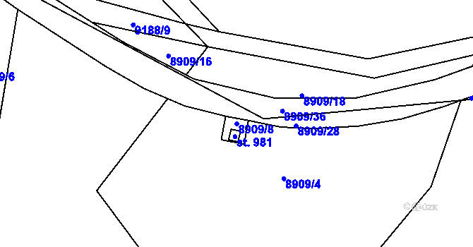 Parcela st. 8909/8 v KÚ Vyškovec, Katastrální mapa