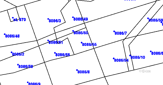 Parcela st. 8086/55 v KÚ Vyškovec, Katastrální mapa